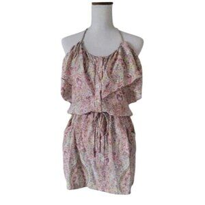 Zara Woman Paisley Silk Ruffle Dress size large Boho Chic Summer Style
